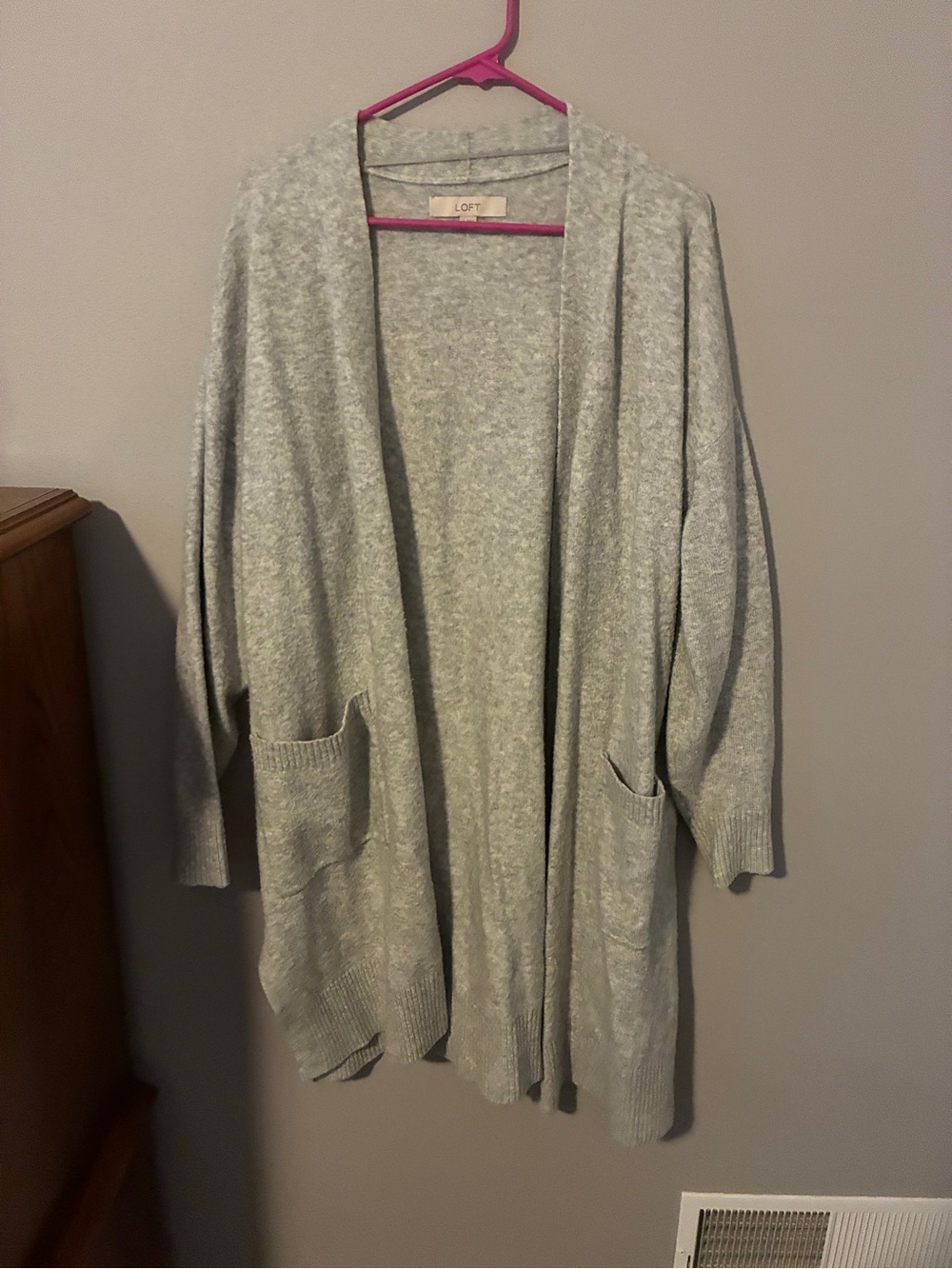 LOFT Heather Gray Open-Front Pocket Cardigan